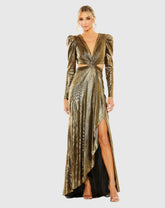 Gold Princess Sleeve Cut Out Metallic Gown